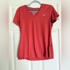 Nike Women’s Red V-Neck Dri-FIT Short Sleeve Tee